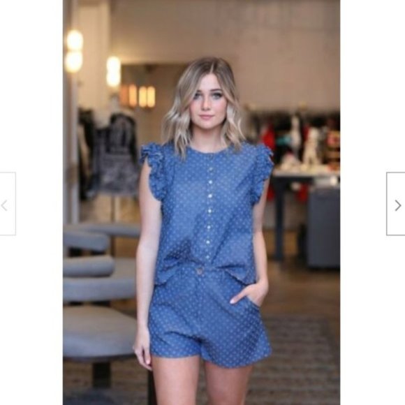 Stylestalker Tops - Stylestalker Jayce Eyelet Flutter Sleeves Chambray